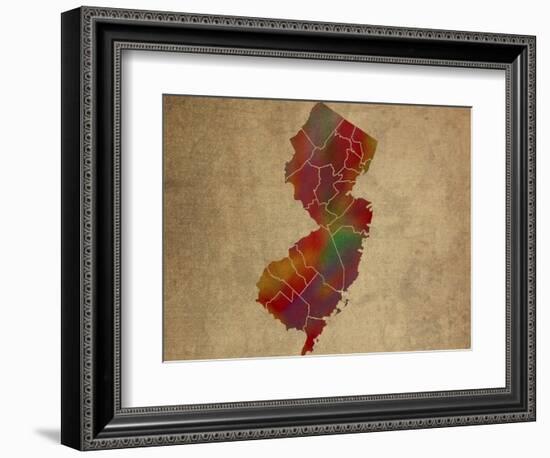 NJ Colorful Counties-Red Atlas Designs-Framed Giclee Print