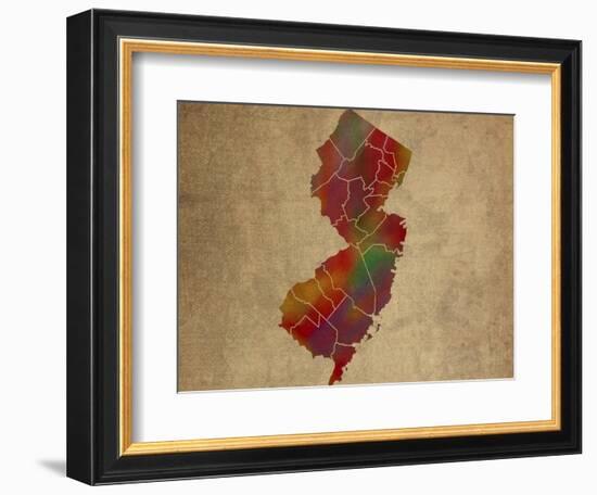 NJ Colorful Counties-Red Atlas Designs-Framed Giclee Print