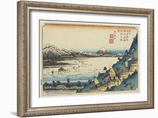 No.31: View of Lake Suwa as Seen from Shiojiri Pass, 1835-1836-Keisai Eisen-Framed Giclee Print