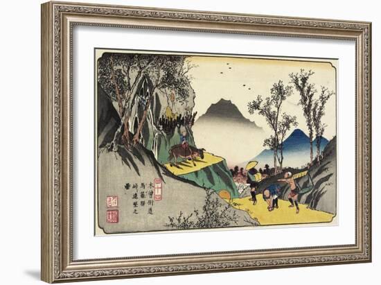 No.44 Distant View of Magome Station from the Pass, 1830-1844-Keisai Eisen-Framed Giclee Print