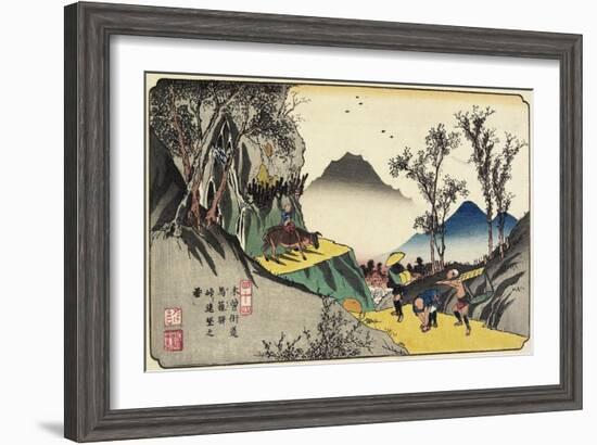 No.44 Distant View of Magome Station from the Pass, 1830-1844-Keisai Eisen-Framed Giclee Print