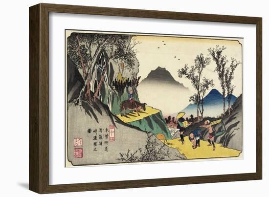 No.44 Distant View of Magome Station from the Pass, 1830-1844-Keisai Eisen-Framed Giclee Print