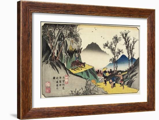 No.44 Distant View of Magome Station from the Pass, 1830-1844-Keisai Eisen-Framed Giclee Print