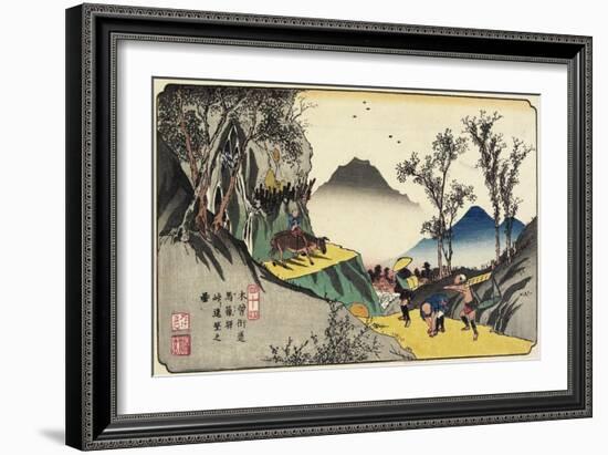 No.44 Distant View of Magome Station from the Pass, 1830-1844-Keisai Eisen-Framed Giclee Print