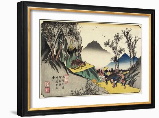 No.44 Distant View of Magome Station from the Pass, 1830-1844-Keisai Eisen-Framed Giclee Print