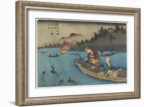 No.55 Cormorant Fishing Boat at Nagae River Near Koto Station, 1830-1844-Keisai Eisen-Framed Giclee Print
