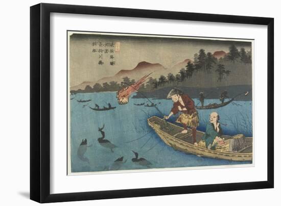 No.55 Cormorant Fishing Boat at Nagae River Near Koto Station, 1830-1844-Keisai Eisen-Framed Giclee Print