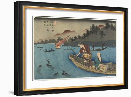 No.55 Cormorant Fishing Boat at Nagae River Near Koto Station, 1830-1844-Keisai Eisen-Framed Giclee Print