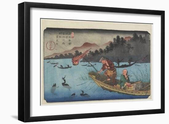 No.55 Cormorant Fishing Boat at Nagae River Near Koto Station, 1830-1844-Keisai Eisen-Framed Giclee Print