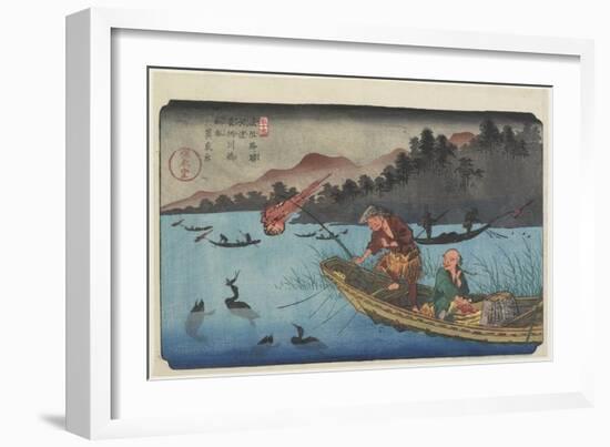 No.55 Cormorant Fishing Boat at Nagae River Near Koto Station, 1830-1844-Keisai Eisen-Framed Giclee Print