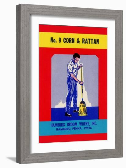 No. 9 Corn and Rattan Broom Label-null-Framed Art Print