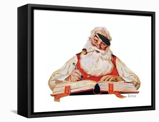 No Christmas Problem Now (or Santa with a Parker Pen)-Norman Rockwell-Framed Premier Image Canvas