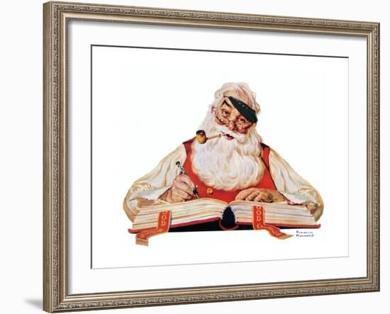 No Christmas Problem Now (or Santa with a Parker Pen)-Norman Rockwell-Framed Giclee Print