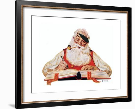 No Christmas Problem Now (or Santa with a Parker Pen)-Norman Rockwell-Framed Giclee Print