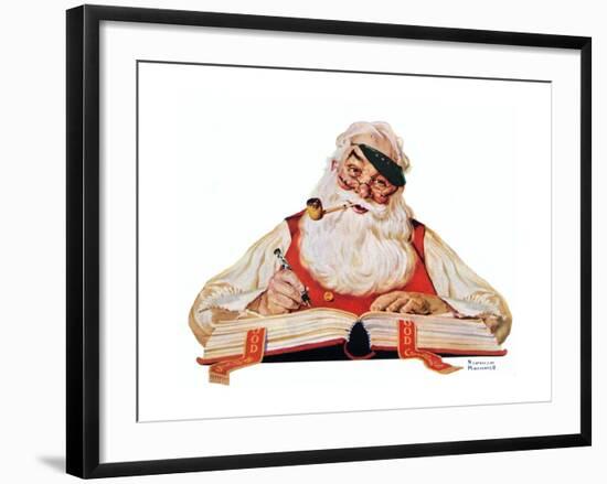 No Christmas Problem Now (or Santa with a Parker Pen)-Norman Rockwell-Framed Giclee Print