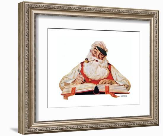 No Christmas Problem Now (or Santa with a Parker Pen)-Norman Rockwell-Framed Giclee Print