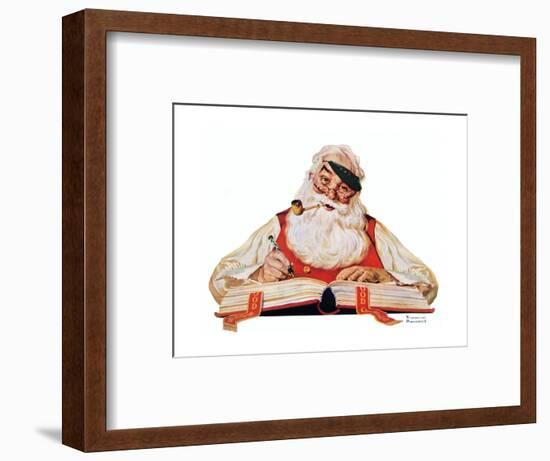 No Christmas Problem Now (or Santa with a Parker Pen)-Norman Rockwell-Framed Giclee Print