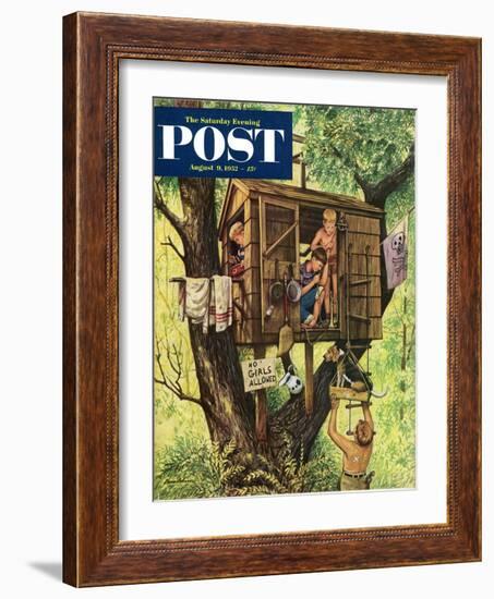 "No Girls Allowed" Saturday Evening Post Cover, August 9, 1952-Stevan Dohanos-Framed Premium Giclee Print