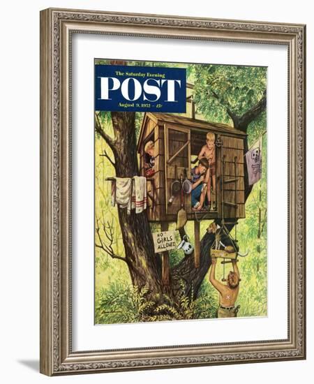 "No Girls Allowed" Saturday Evening Post Cover, August 9, 1952-Stevan Dohanos-Framed Giclee Print