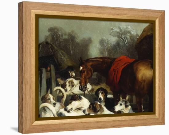 No Hunting Till the Weather Breaks' (Or 'Hunter and Hounds')-Edwin Henry Landseer-Framed Premier Image Canvas