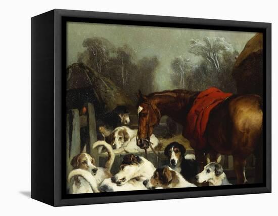 No Hunting Till the Weather Breaks' (Or 'Hunter and Hounds')-Edwin Henry Landseer-Framed Premier Image Canvas