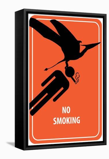 No Smoking Sign - Dinosaur Attack-Lantern Press-Framed Stretched Canvas