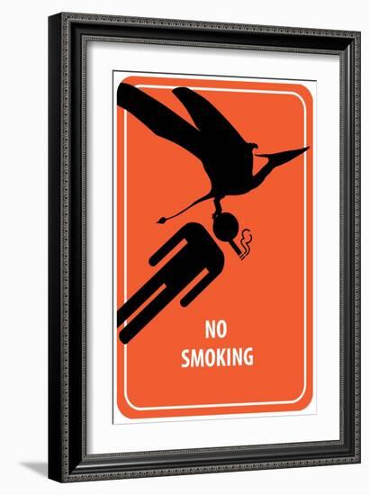 No Smoking Sign - Dinosaur Attack-Lantern Press-Framed Art Print