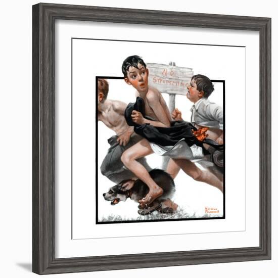 "No Swimming", June 4,1921-Norman Rockwell-Framed Premium Giclee Print