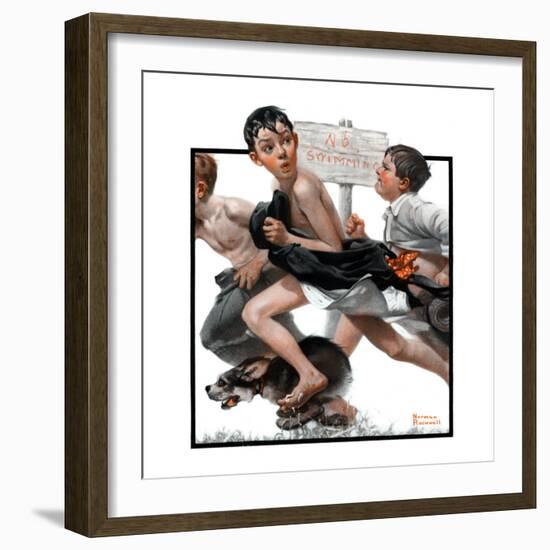 "No Swimming", June 4,1921-Norman Rockwell-Framed Premium Giclee Print