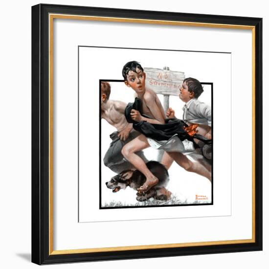 "No Swimming", June 4,1921-Norman Rockwell-Framed Premium Giclee Print