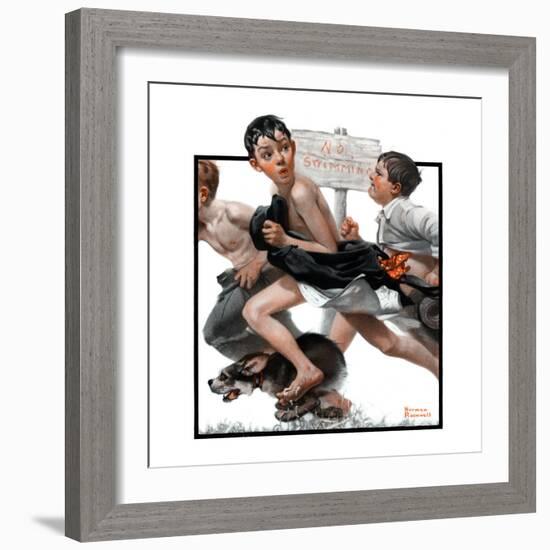 "No Swimming", June 4,1921-Norman Rockwell-Framed Giclee Print