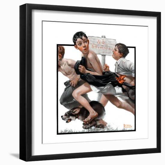 "No Swimming", June 4,1921-Norman Rockwell-Framed Giclee Print