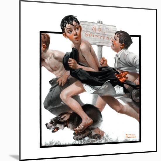 "No Swimming", June 4,1921-Norman Rockwell-Mounted Giclee Print