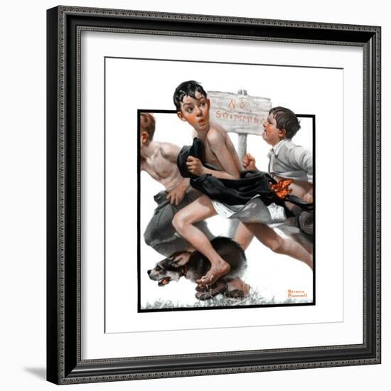 "No Swimming", June 4,1921-Norman Rockwell-Framed Giclee Print