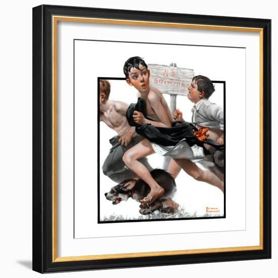 "No Swimming", June 4,1921-Norman Rockwell-Framed Giclee Print