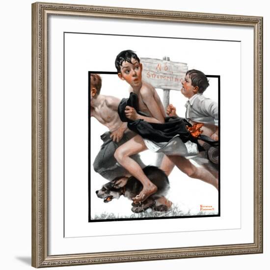 "No Swimming", June 4,1921-Norman Rockwell-Framed Giclee Print