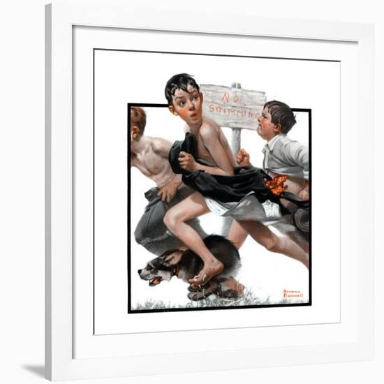 "No Swimming", June 4,1921-Norman Rockwell-Framed Giclee Print