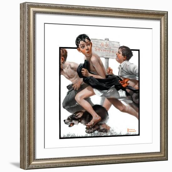 "No Swimming", June 4,1921-Norman Rockwell-Framed Giclee Print