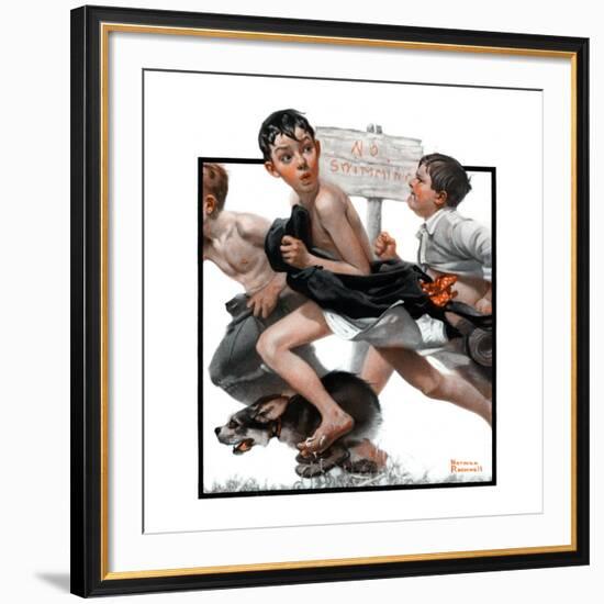 "No Swimming", June 4,1921-Norman Rockwell-Framed Giclee Print