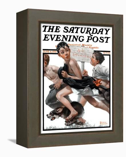 "No Swimming" Saturday Evening Post Cover, June 4,1921-Norman Rockwell-Framed Premier Image Canvas