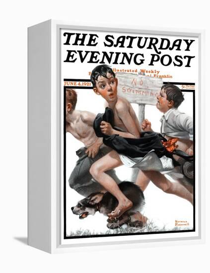 "No Swimming" Saturday Evening Post Cover, June 4,1921-Norman Rockwell-Framed Premier Image Canvas