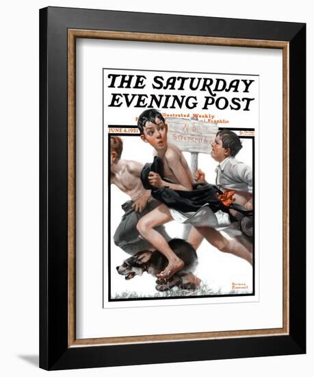 "No Swimming" Saturday Evening Post Cover, June 4,1921-Norman Rockwell-Framed Giclee Print