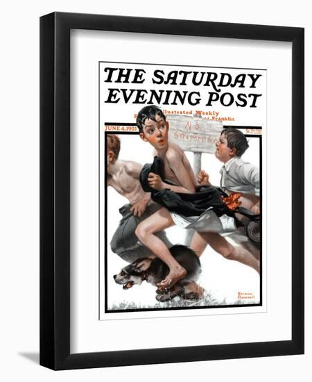 "No Swimming" Saturday Evening Post Cover, June 4,1921-Norman Rockwell-Framed Giclee Print