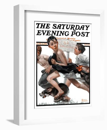 "No Swimming" Saturday Evening Post Cover, June 4,1921-Norman Rockwell-Framed Giclee Print