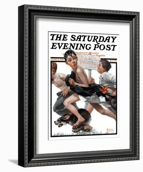 "No Swimming" Saturday Evening Post Cover, June 4,1921-Norman Rockwell-Framed Giclee Print