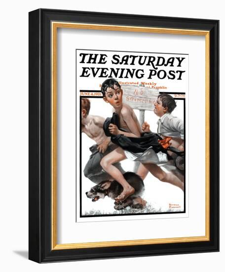 "No Swimming" Saturday Evening Post Cover, June 4,1921-Norman Rockwell-Framed Giclee Print