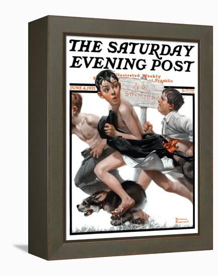 "No Swimming" Saturday Evening Post Cover, June 4,1921-Norman Rockwell-Framed Premier Image Canvas