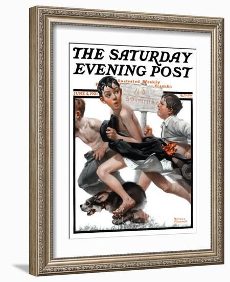 "No Swimming" Saturday Evening Post Cover, June 4,1921-Norman Rockwell-Framed Giclee Print