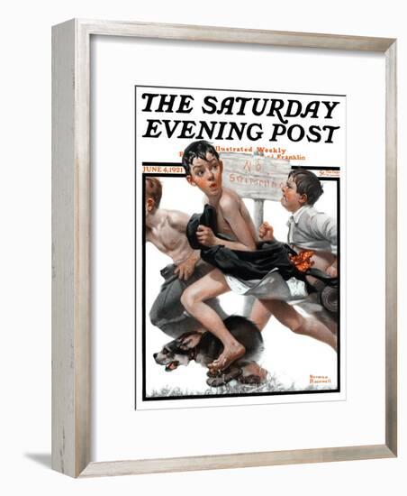 "No Swimming" Saturday Evening Post Cover, June 4,1921-Norman Rockwell-Framed Giclee Print