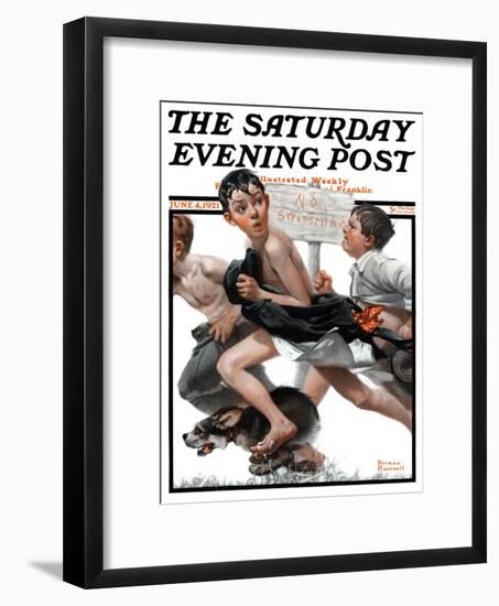 "No Swimming" Saturday Evening Post Cover, June 4,1921-Norman Rockwell-Framed Giclee Print